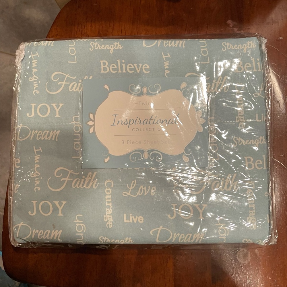 Inspirational collection faith twin size sheets in a beautiful teal color